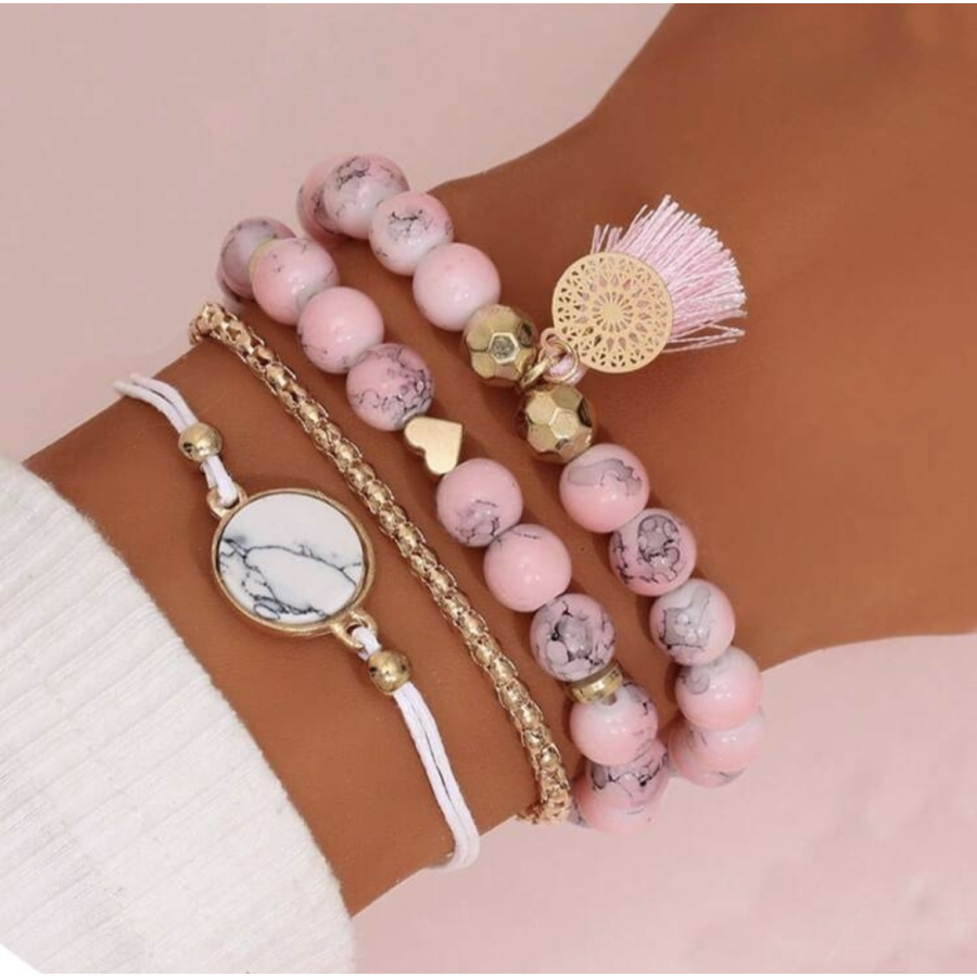 Bracelet x4 perle rose