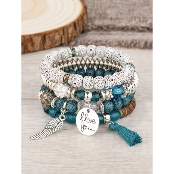 Bracelet perles bleu lot x4