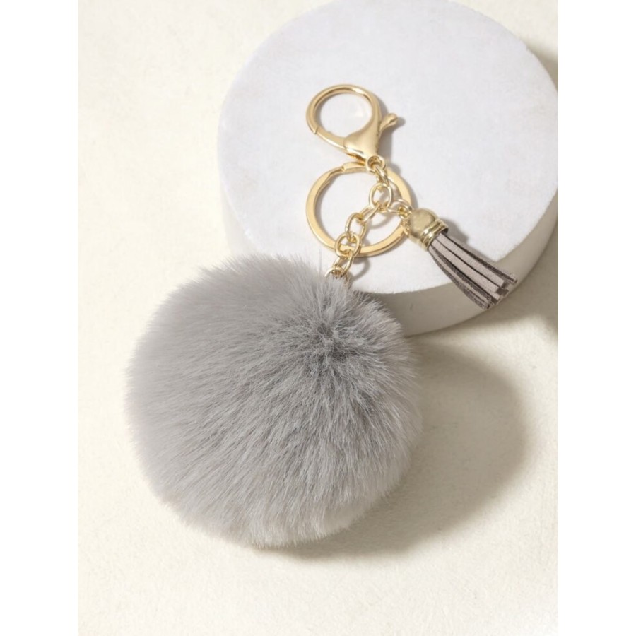 Porte clé pompom gris