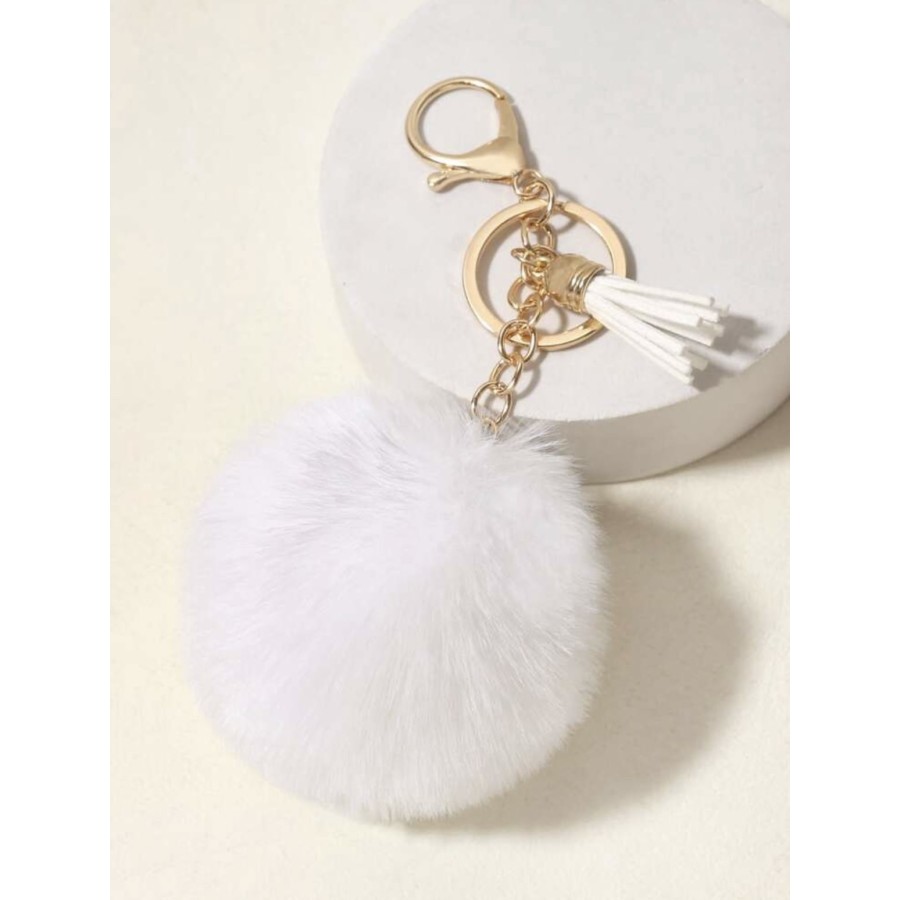 Porte clé pompom blanc
