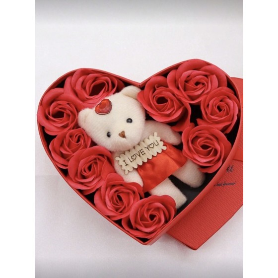 Boîte cœur rose éternelle + nounours