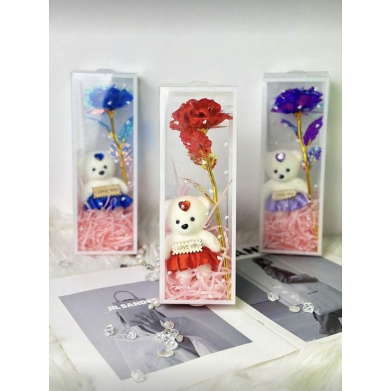 Boîte rose éternelle rouge + nounours